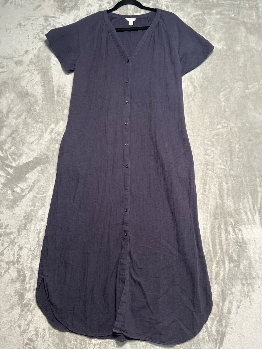 Caslon Short Sleeve Button Down Maxi Shirt Dress Women’s Large Gray Pockets